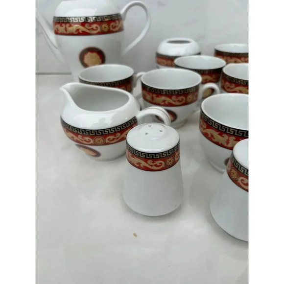 Vintage Fine Porcelain Casa Elite Home Collections Versace Style Medusa Red 11Pc - Picture 2 of 15